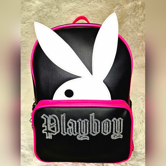 Playboy Bunny Pink and Black Rhinestone mini Backpack - Picture 1 of 5
